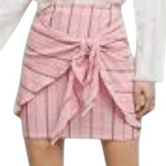 Anthropologie Dresses & Skirts - ANTHROPOLOGIE HOLDING HORSES Pink Striped Sarong Tie Front Mini Skirt EUC Medium